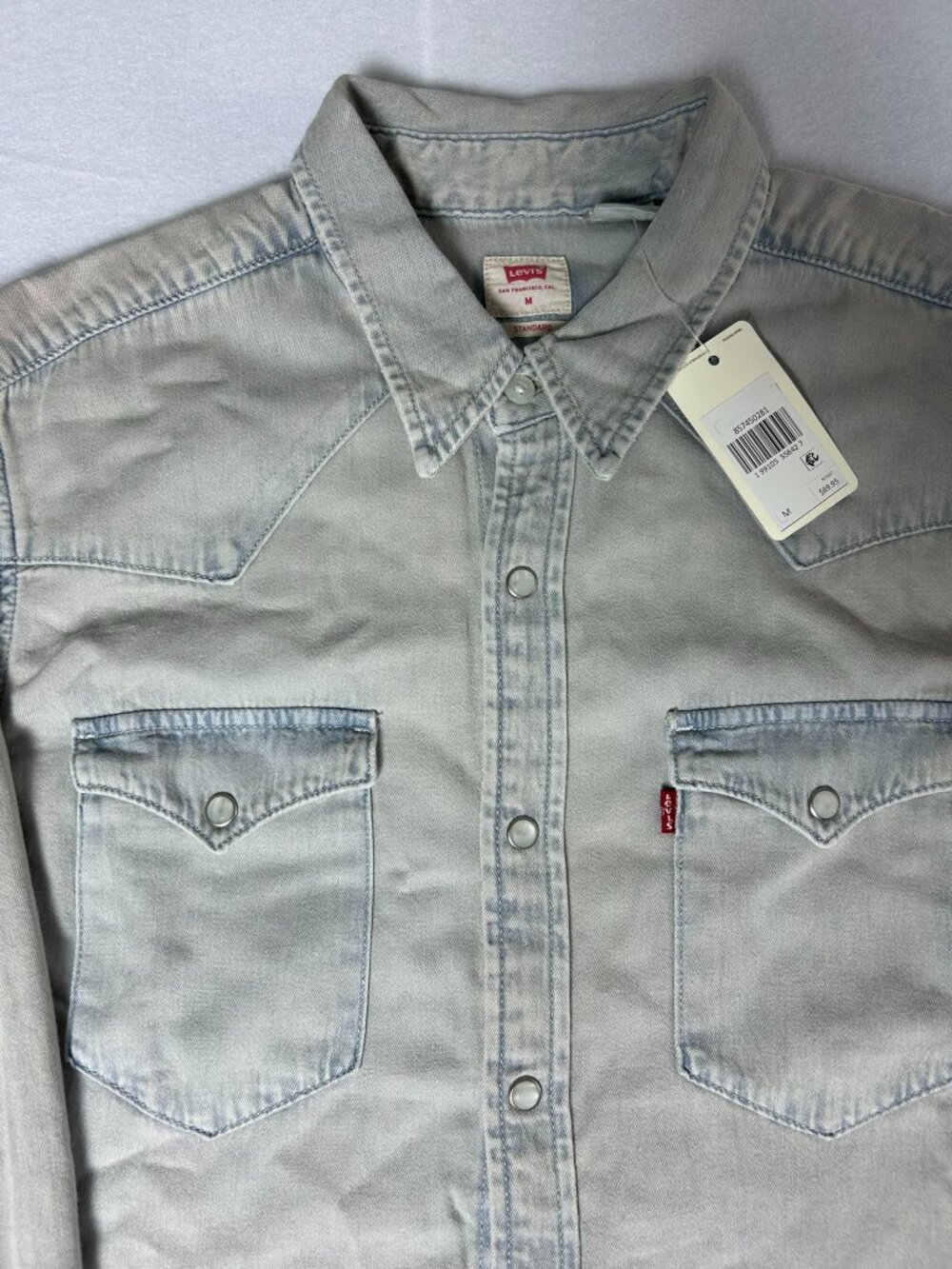 Levi's Men's Western Denim Pearl Snap Shirt Light Blue M